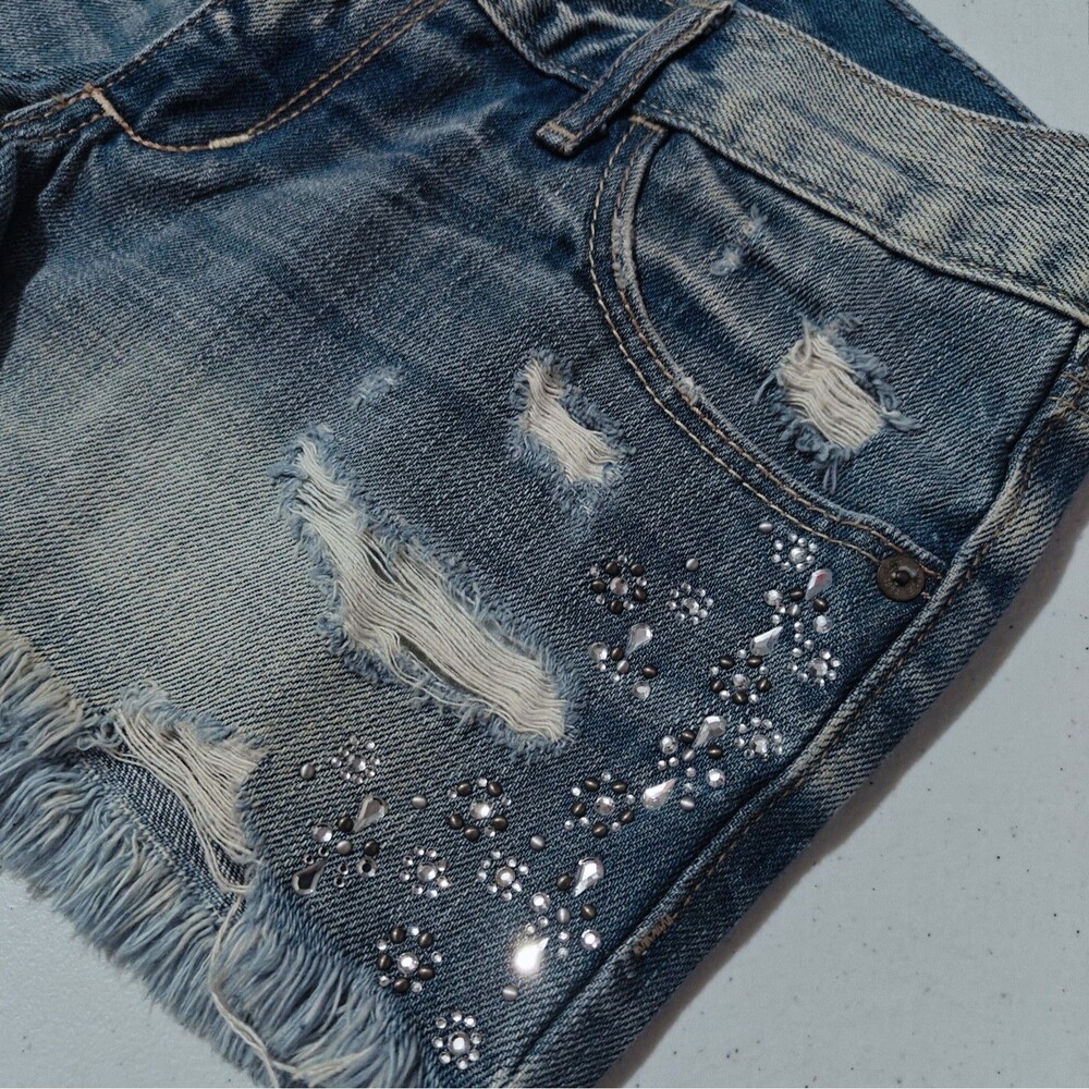 Abercrombie & Fitch Micro Shorts Womens 2 / 28 Blue Jean Denim Mini Shortie Rip - Picture 4 of 12